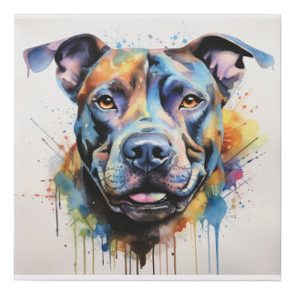 Abstract Water Color Painting of a Pitbull Faux Canvas Print