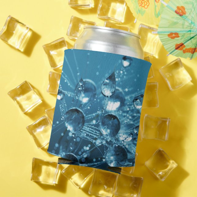 Abstract Water Droplets Blue Reflective Can Cooler (In Situ Summer)