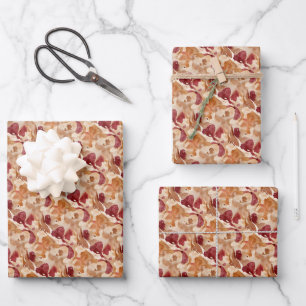 Abstract Watercikir Pattern in Warm Autumn Colors Wrapping Paper Sheets