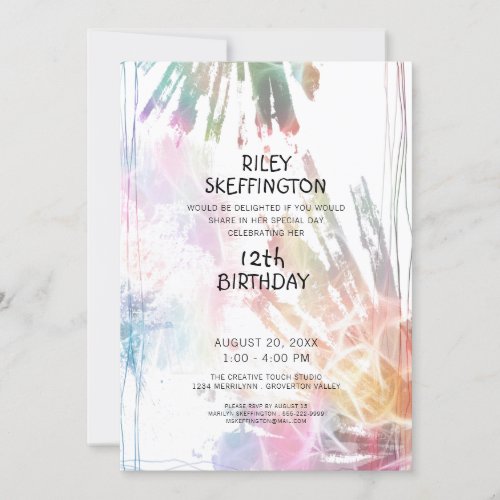 Abstract Watercolor 12th Birthday Creative Splash Invitation