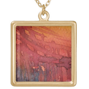 Abstract watercolor 3 gold plated necklace