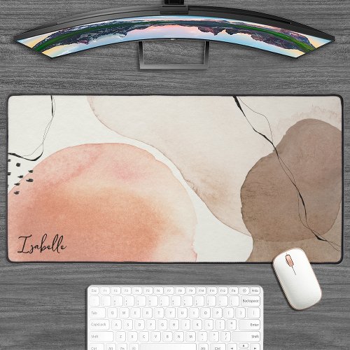 Abstract Watercolor Aesthetic Blush Pink  Beige Desk Mat