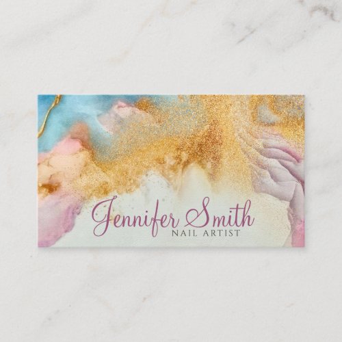 Abstract Watercolor and Gold Glitter Business Card