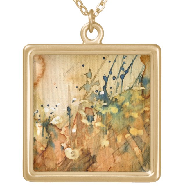Abstract watercolor and old background gold plated necklace (Front)