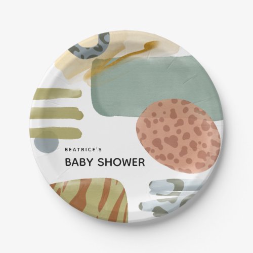 Abstract Watercolor Animal Paint Baby Shower Paper Plates