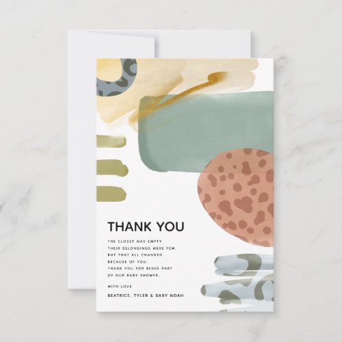 Abstract Watercolor Animal Print Paint Baby Shower Thank You Card