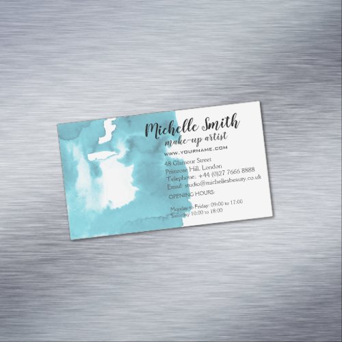 Abstract watercolor aqua blue splash brush stroke business card magnet