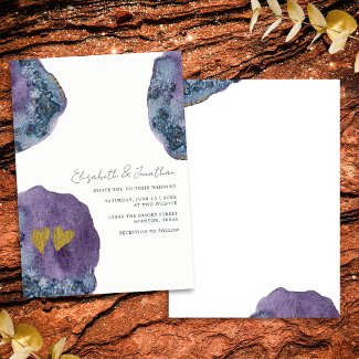 Abstract Watercolor Art Gold Navy Purple Wedding
