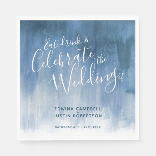 Abstract watercolor art grey blue wedding napkins