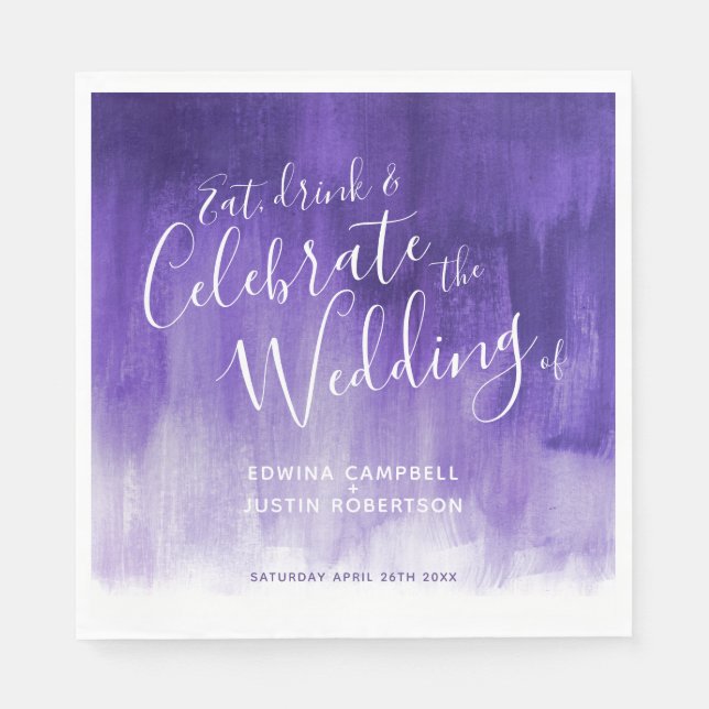 Abstract watercolor art purple wedding napkins (Front)
