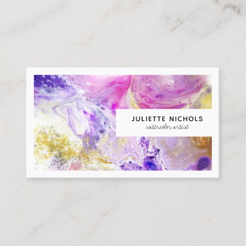 Abstract watercolor artist pink purple gold artsy business card