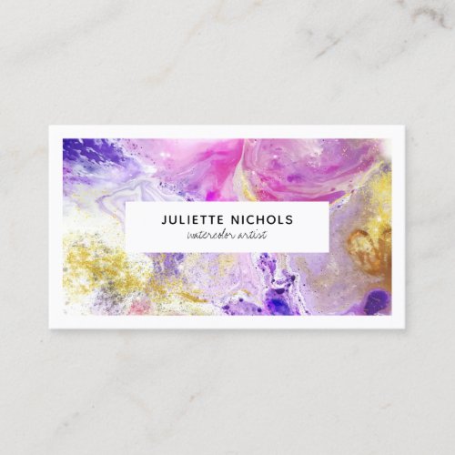 Abstract watercolor artsy pink purple gold artist business card