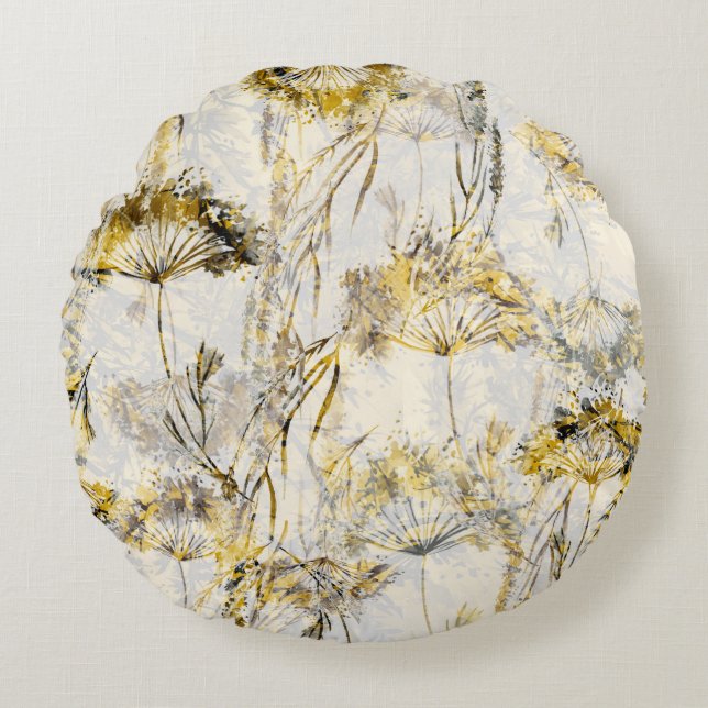 Abstract watercolor background: dandelion, juniper round pillow (Front)