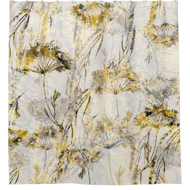 Abstract watercolor background: dandelion, juniper shower curtain (Front)