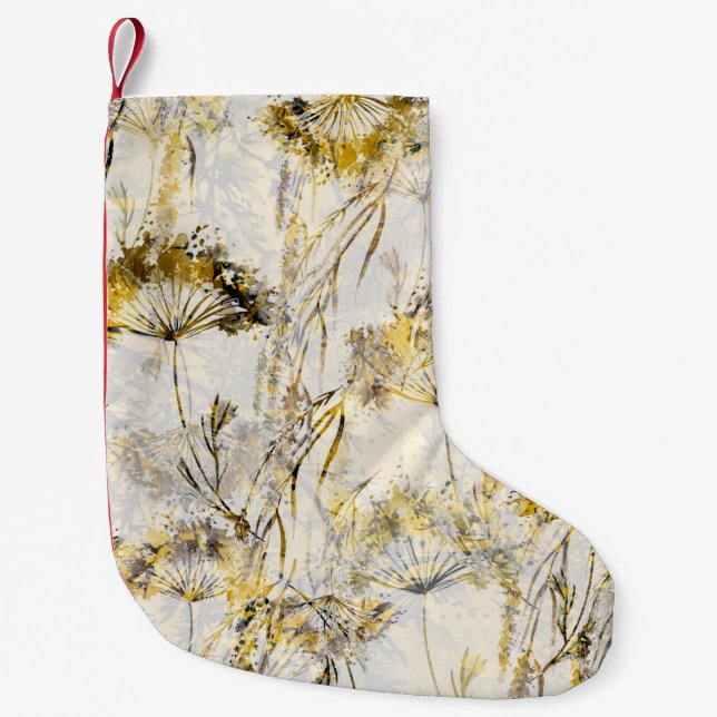 Abstract watercolor background: dandelion, juniper small christmas stocking (Front)