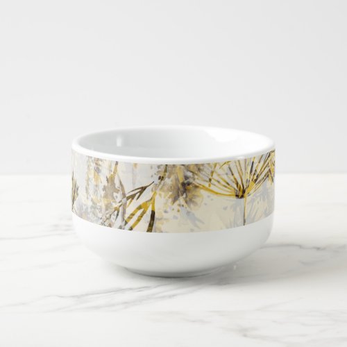 Abstract watercolor background dandelion juniper soup mug