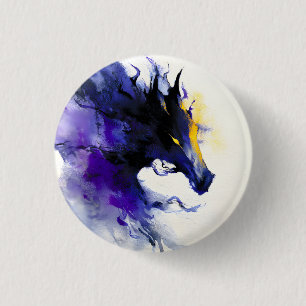 Abstract Watercolor Black Horse Portrait Button