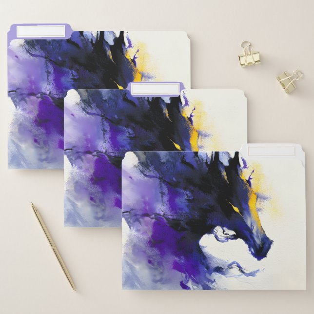 Abstract Watercolor Black Horse Portrait File Folder (Set)
