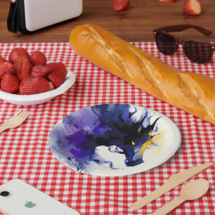 Abstract Watercolor Black Horse Portrait Paper Plates