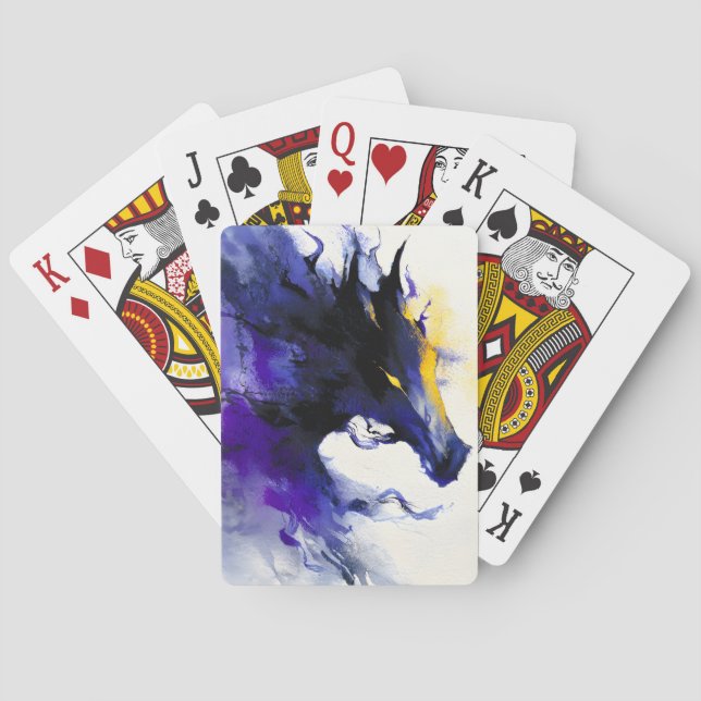 Abstract Watercolor Black Horse Portrait Poker Cards (Back)