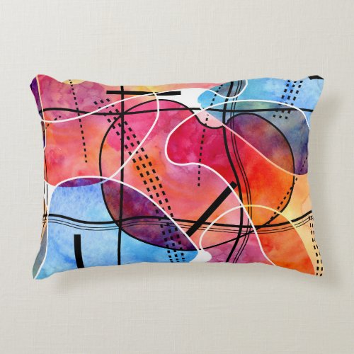 Abstract Watercolor Black White Pattern Accent Pillow