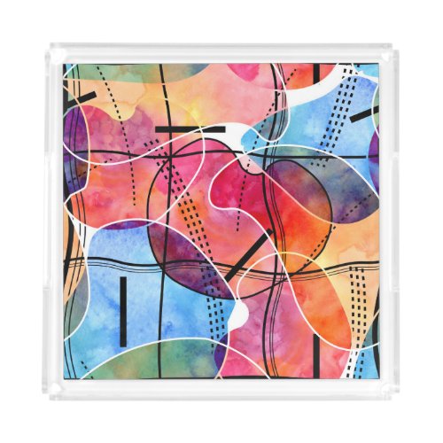 Abstract Watercolor Black White Pattern Acrylic Tray