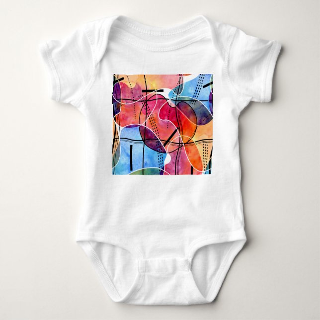Abstract Watercolor Black White Pattern Baby Bodysuit (Front)