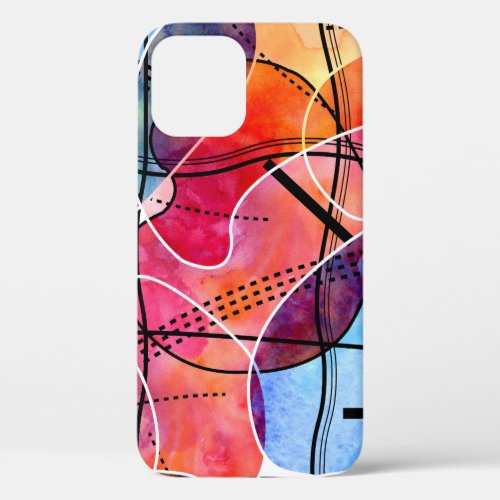 Abstract Watercolor Black White Pattern iPhone 12 Case