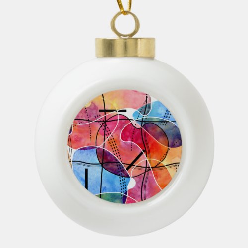 Abstract Watercolor Black White Pattern Ceramic Ball Christmas Ornament