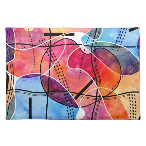 Abstract Watercolor Black White Pattern Cloth Placemat
