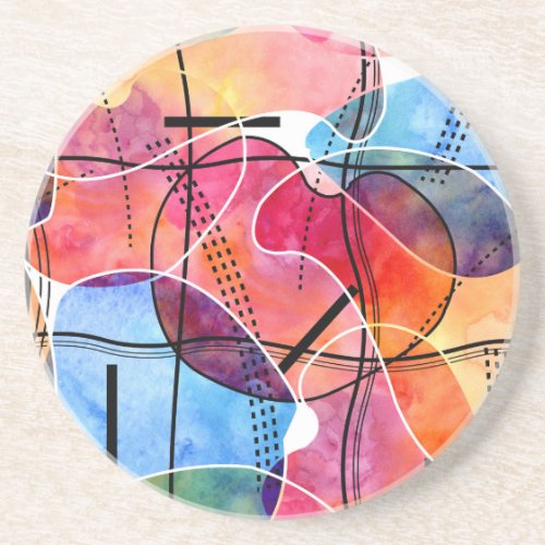 Abstract Watercolor Black White Pattern Coaster