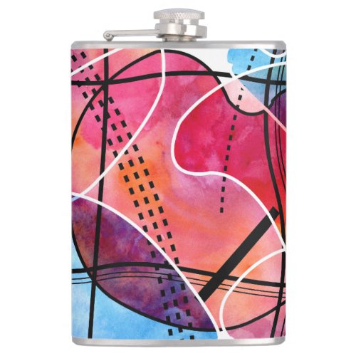 Abstract Watercolor Black White Pattern Flask