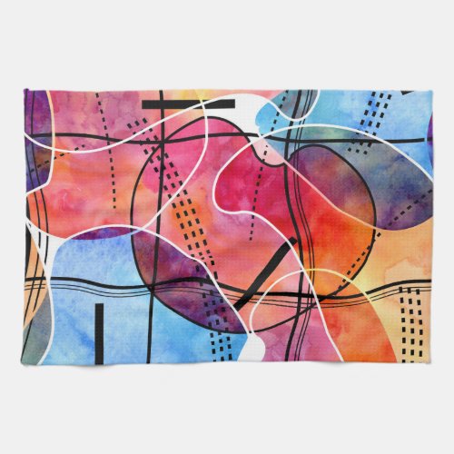 Abstract Watercolor Black White Pattern Kitchen Towel