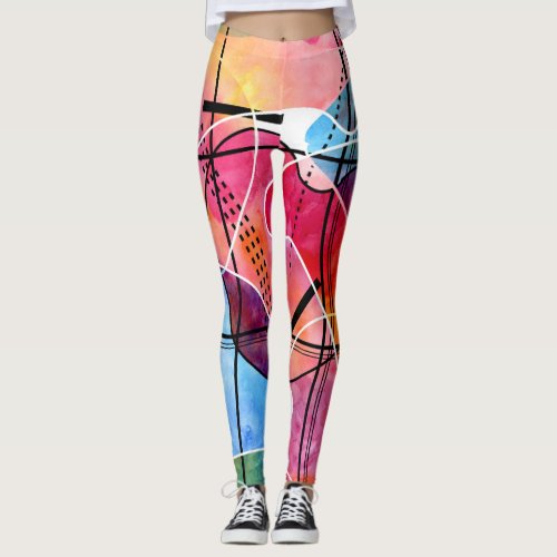 Abstract Watercolor Black White Pattern Leggings