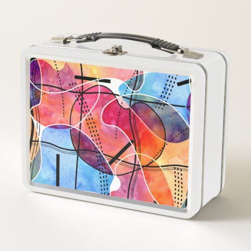 Abstract Watercolor Black White Pattern Metal Lunch Box