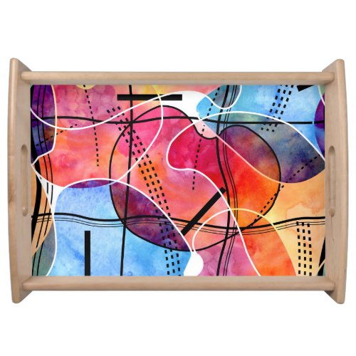 Abstract Watercolor Black White Pattern Serving Tray