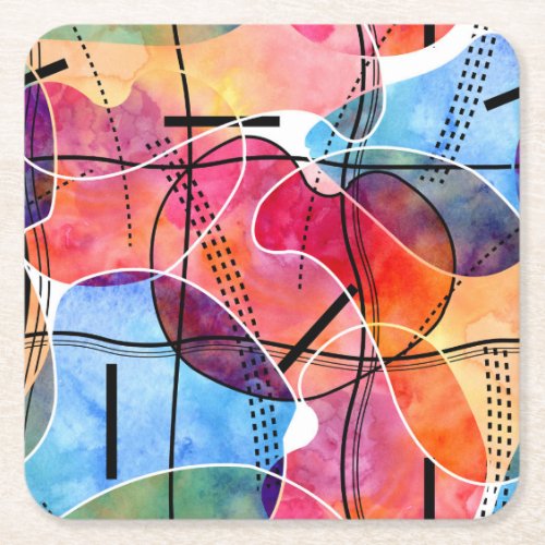 Abstract Watercolor Black White Pattern Square Paper Coaster