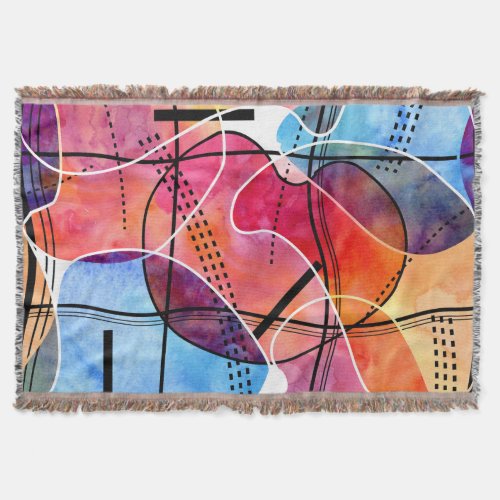 Abstract Watercolor Black White Pattern Throw Blanket