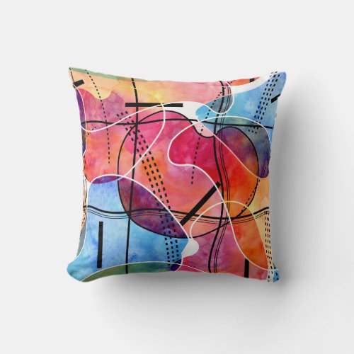 Abstract Watercolor Black White Pattern Throw Pillow