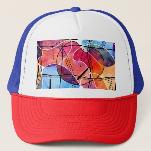 Abstract Watercolor Black White Pattern Trucker Hat