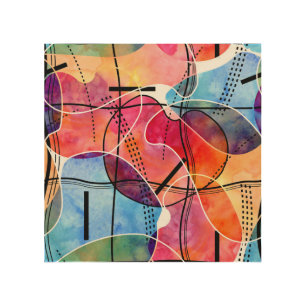 Abstract Watercolor Black White Pattern Wood Wall Art