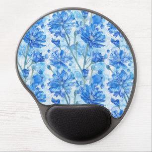 Abstract Watercolor Blue and White Flowers Gel Mouse Pad