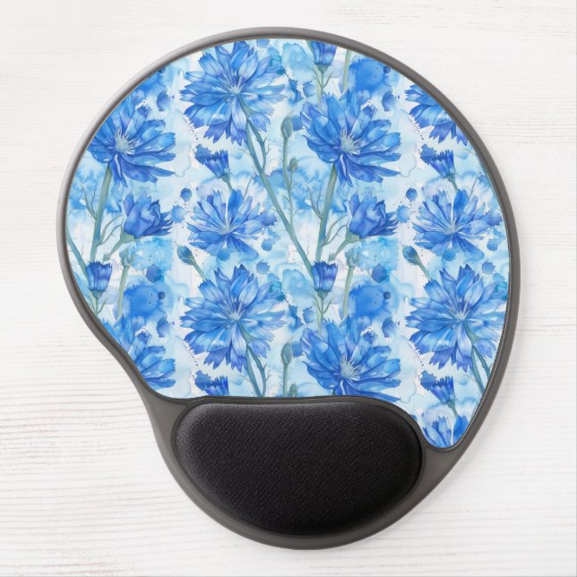 Abstract Watercolor Blue and White Flowers Gel Mouse Pad (Front)