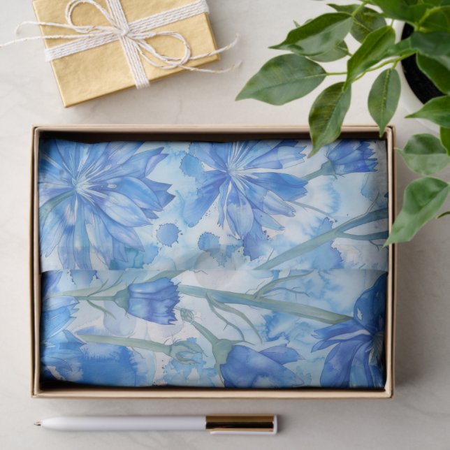 Abstract Watercolor Blue and White Flowers Tissue Paper (Gift)