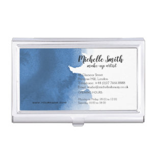 Abstract watercolor blue color splash brush stroke business card case