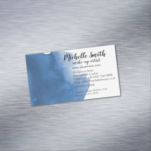 Abstract watercolor blue color splash brush stroke business card magnet