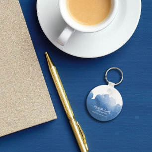 Abstract watercolor blue color splash brush stroke keychain