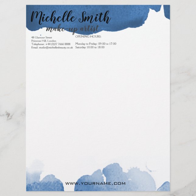 Abstract watercolor blue color splash brush stroke letterhead (Front)