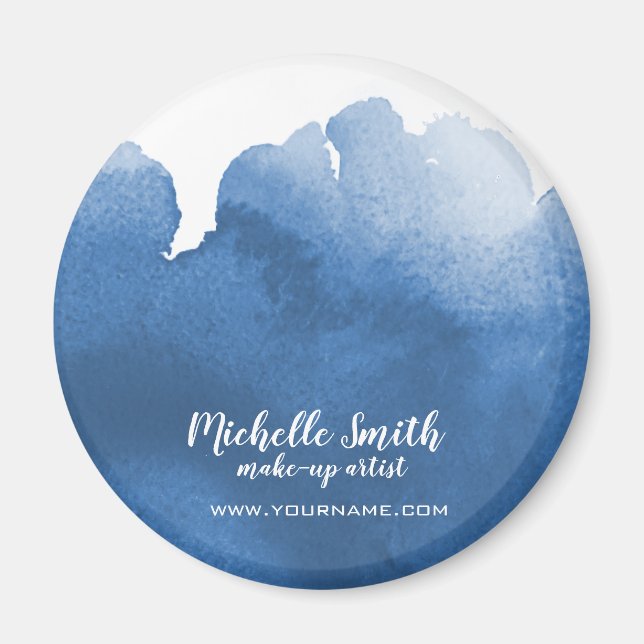 Abstract watercolor blue color splash brush stroke magnet (Front)