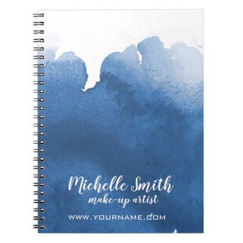 Abstract watercolor blue color splash brush stroke notebook